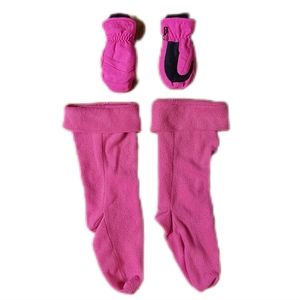 Child Medium Fleece Boot Liners and Gloves Pink Capelli NY & Snow Dragon Brand